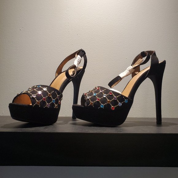 Rainbow gem platform heels with ankle strap - Picture 1 of 3